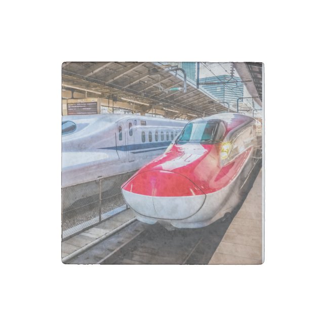 Two Shinkansen at the Tokyo Station Stone Magnet (Front)