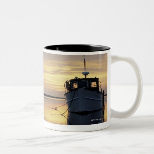 two ships anchored at sunset Two_Tone coffee mug