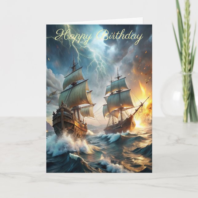 Two Ships at Sea Birthday Card (Front)
