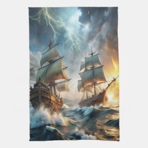Two Ships at Sea Kitchen Towel