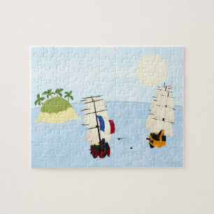 Two Ships in Battle Near Tropical Island Jigsaw Puzzle