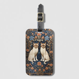 Two Siamese Cats William Morris Inspired Luggage Tag