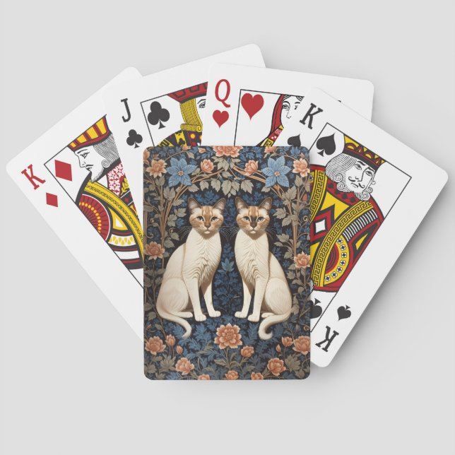 Two Siamese Cats William Morris Inspired  Poker Cards (Back)