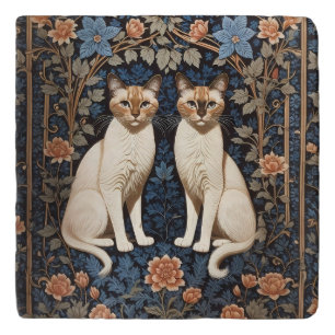 Two Siamese Cats William Morris Inspired  Trivet