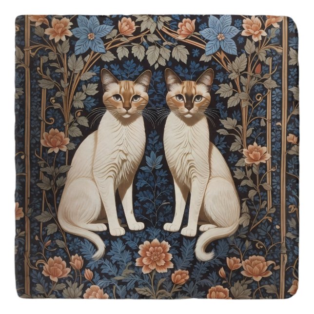 Two Siamese Cats William Morris Inspired  Trivet (Front)