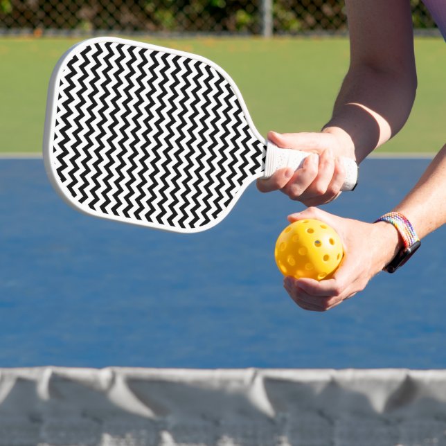 Two Side Chevron Zig Zag Pattern Black White  Pickleball Paddle (Insitu)