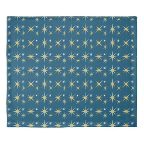 Two Side Delicate Festive Christmas Stars Blue Duvet Cover