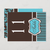 Two Sided Aqua and Brown Damask Table Number (Front/Back)