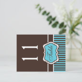 Two Sided Aqua and Brown Damask Table Number (Standing Front)