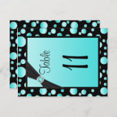 Two-sided Aqua, Black Polka Dots Table Number (Front/Back)