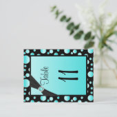 Two-sided Aqua, Black Polka Dots Table Number (Standing Front)