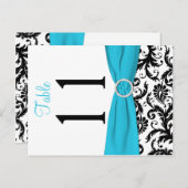Two-sided Aqua, Black, White Damask Table Number (Front/Back)