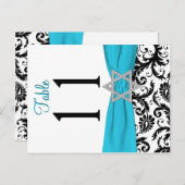 Two-sided Aqua, Black, White Damask Table Number (Front/Back)