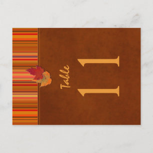 Two Sided Autumn Leaves and Stripes Table Number