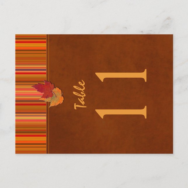 Two Sided Autumn Leaves and Stripes Table Number (Front)