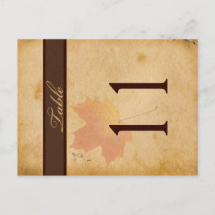 Two Sided Autumn Leaves on Aged Paper Table Number