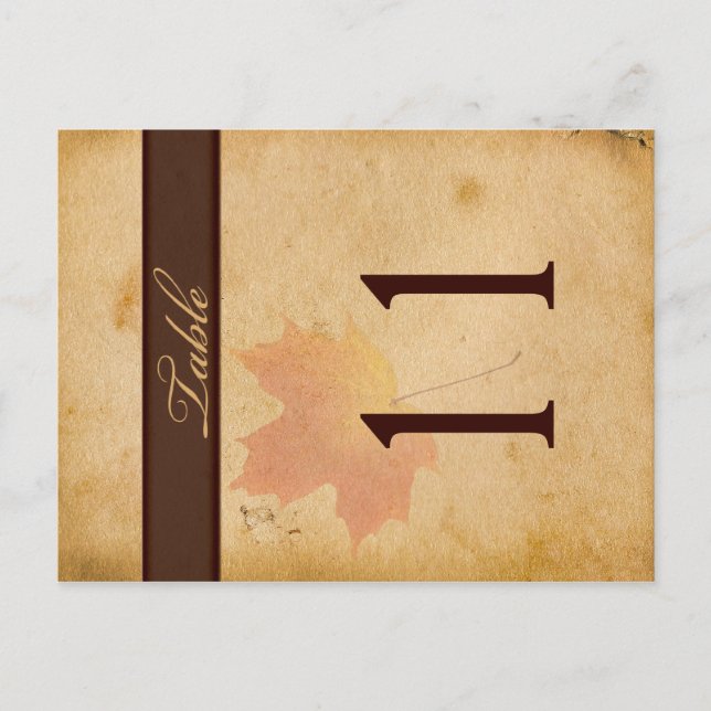Two Sided Autumn Leaves on Aged Paper Table Number (Front)