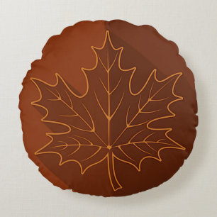 Two-sided Autumn Maple Leaf, gold, brown Round Pillow