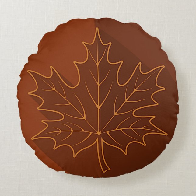 Two-sided Autumn Maple Leaf, gold, brown Round Pillow (Front)