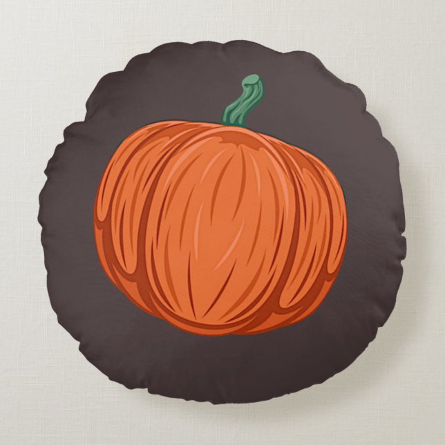 Two-sided Autumn Pumpkins and Acorns Round Pillow (Front)