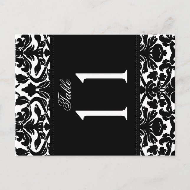Two Sided Black and White Damask Table Number (Front)