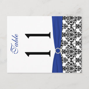 Two-sided Black, White, Blue Damask Table Number