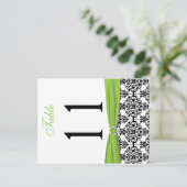 Two-sided Black, White, Lime Damask Table Number (Standing Front)