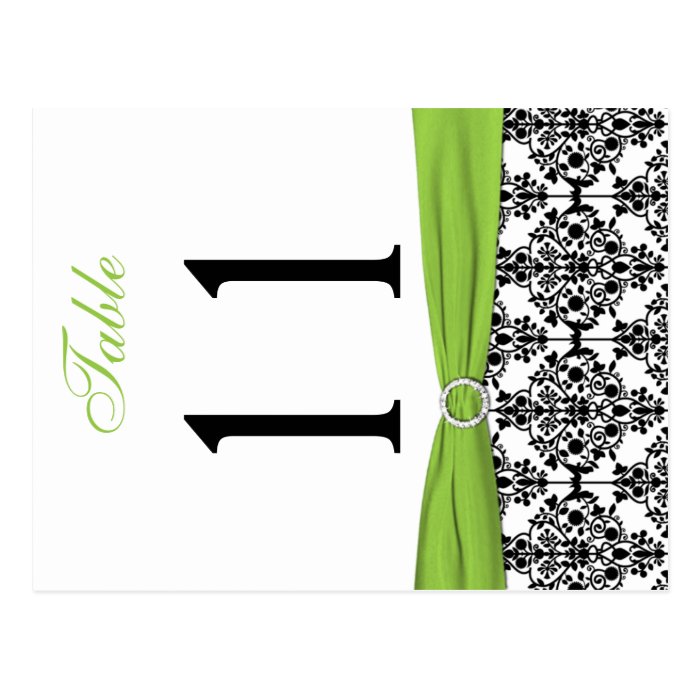 Two sided Black, White, Lime Damask Table Number Post Card