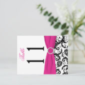 Two-sided Black, White, Pink Damask Table Number (Standing Front)