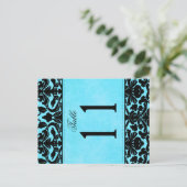Two Sided Blue and Black Damask Table Number (Standing Front)