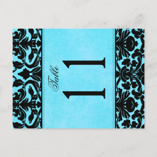 Two Sided Blue and Black Damask Table Number