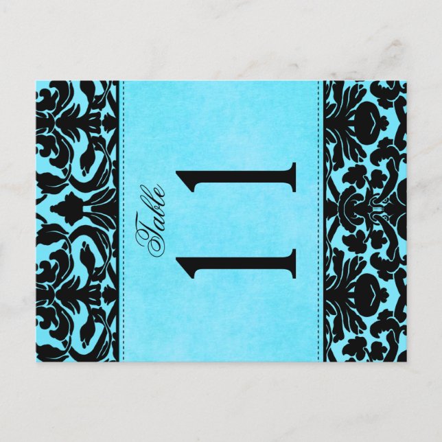 Two Sided Blue and Black Damask Table Number (Front)