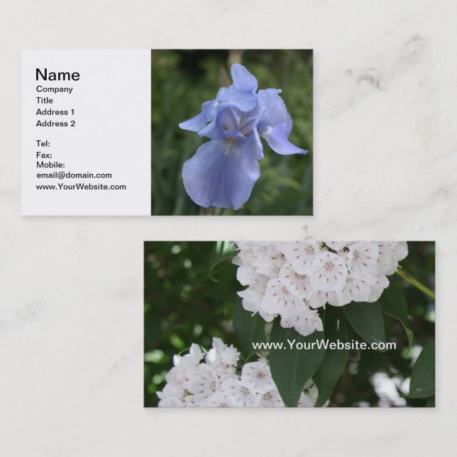 Two-Sided Blue Iris and Mountain Laurel Business Card (Front/Back)