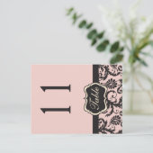 Two Sided Blush Pink and Gray Damask Table Number (Standing Front)