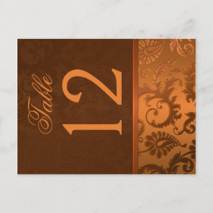 Two Sided Brown and Copper Damask Table Number