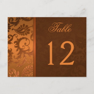 Two Sided Brown and Copper Damask Table Number