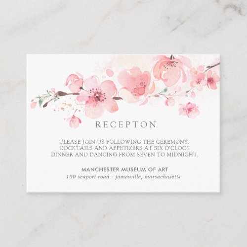 Two Sided Cherry Blossom Pink Wedding Reception Enclosure Card