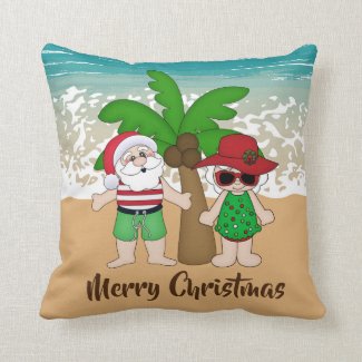 Two sided Christmas Santa at the beach pillow