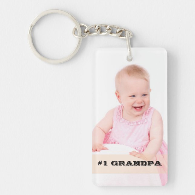 Two Sided Custom Photo #1 GRANDPA Grandfather Gift Keychain (Front)