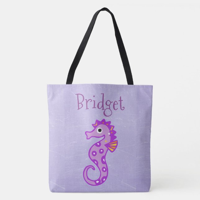Two Sided Cute Seahorse Personalized Beach Bag (Front)