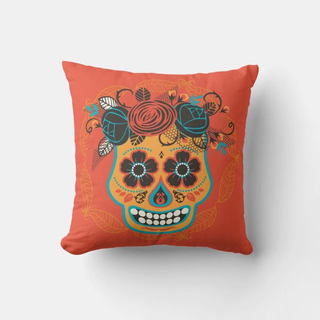 Two-sided Day of the Dead Sugar Skulls Throw Pillow (Front)