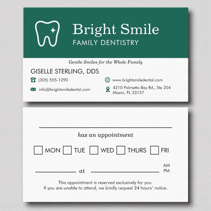 Two Sided Dental Visit Appointment Reminder Business Card