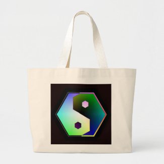 Two Sided Digital Rainbow Yin Yang Symbol Large Tote Bag