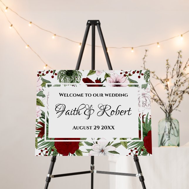 Two sided Elegant Burgundy Blush Green Wedding Foam Board (In Situ (Stand))