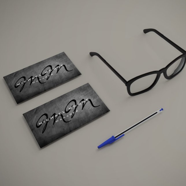 Two Sided Gray Chalkboard Bold Monogram Minimalist Business Card (Creator Uploaded)