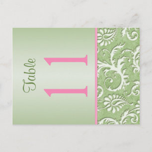 Two-sided Green and Pink Damask Table Number
