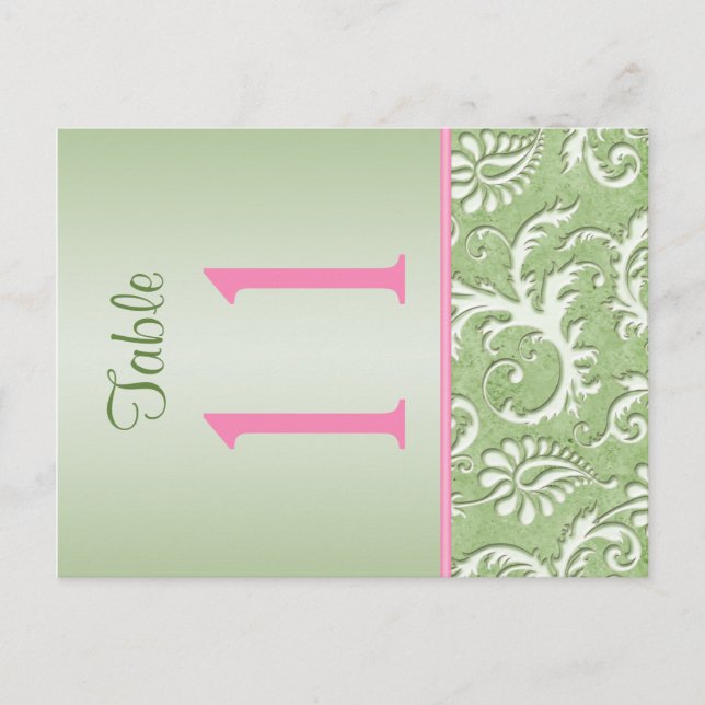 Two-sided Green and Pink Damask Table Number (Front)