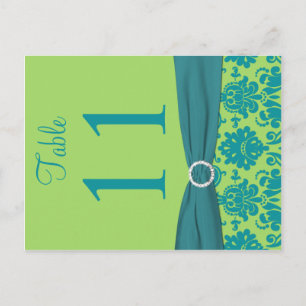 Two Sided Green and Turquoise Damask Table Number
