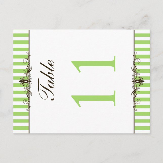 Two Sided Green and White Striped Table Number (Front)