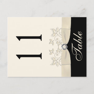 Two Sided Ivory and Black Floral Table Number